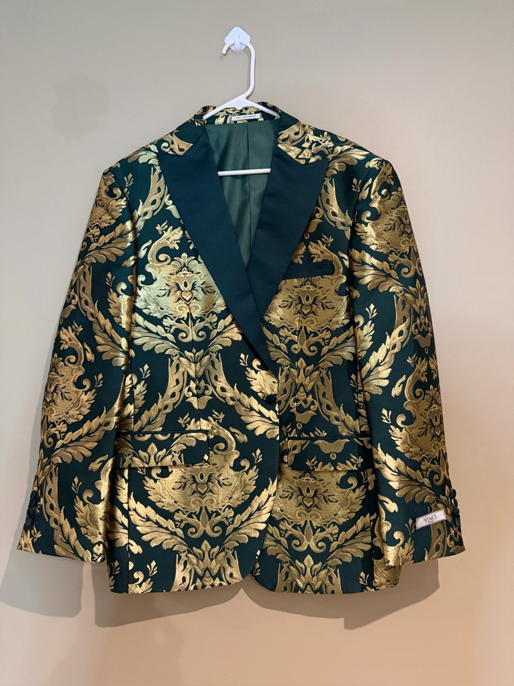 NEW Vinci Philosophy Gold Damask Dinner Jacket Tuxedo Blazer –Green & Gold 42R